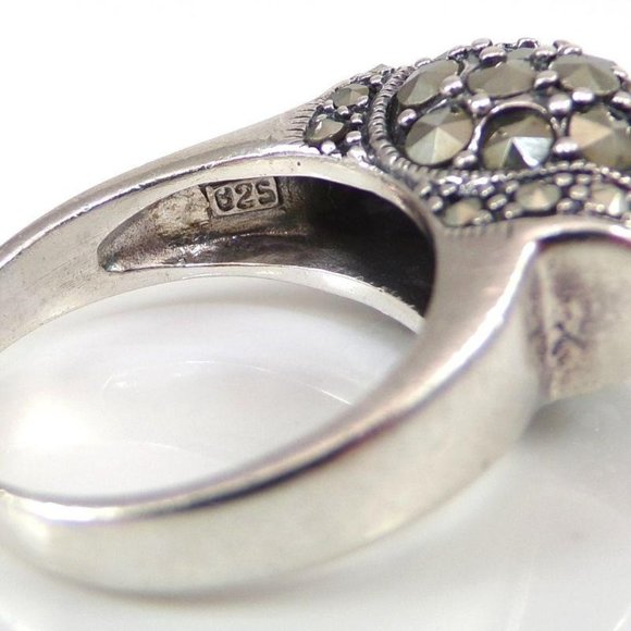 Sterling Silver Marcasite Cluster Dome Ring 7.5 - Picture 5 of 6